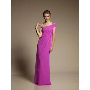 Elegant Magenta One-Shoulder Chiffon Gown Ruched Bodice Formal Prom Bridesmaid 4